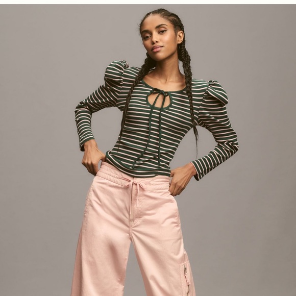 *Anthropologie Porridge Puff Sleeve Tie Front Blouse - Picture 4 of 6